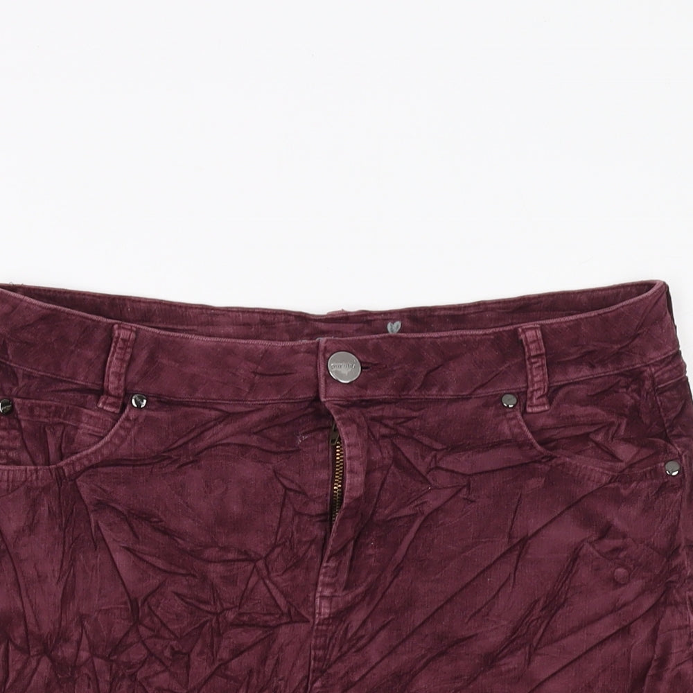 Per Una Womens Purple Cotton A-Line Skirt Size 12 Button