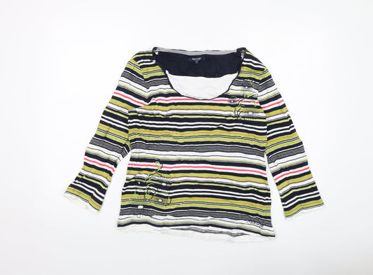 Maine Womens Multicoloured Striped Cotton Basic T-Shirt Size 14 Round Neck