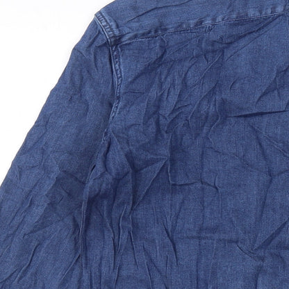Marks & Spencer Mens Blue Cotton Button-Up Size S Collared Button