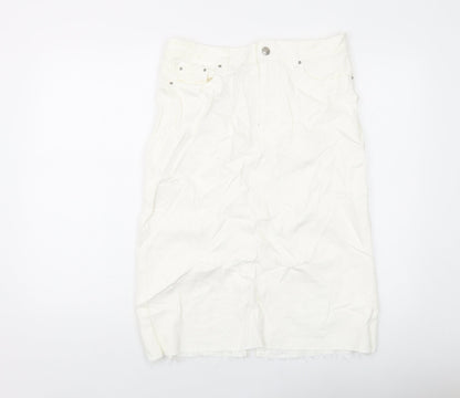 Marks and Spencer Womens Ivory Cotton A-Line Skirt Size 12 Button