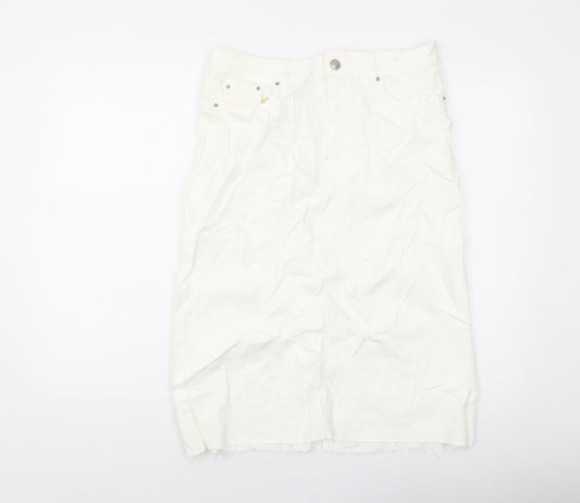 Marks and Spencer Womens Ivory Cotton A-Line Skirt Size 12 Button