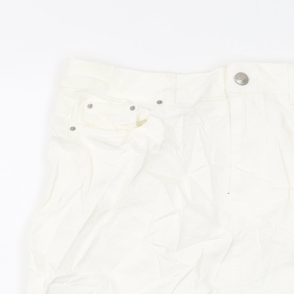 Marks and Spencer Womens Ivory Cotton A-Line Skirt Size 12 Button