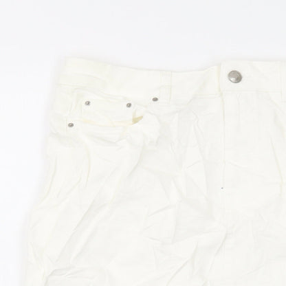 Marks and Spencer Womens Ivory Cotton A-Line Skirt Size 12 Button