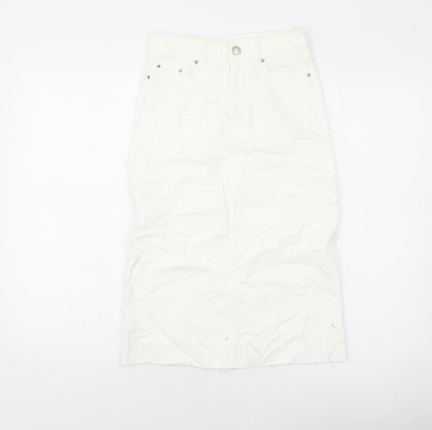 Marks and Spencer Womens Ivory Cotton A-Line Skirt Size 6 Button