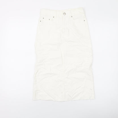 Marks and Spencer Womens Ivory Cotton A-Line Skirt Size 6 Button