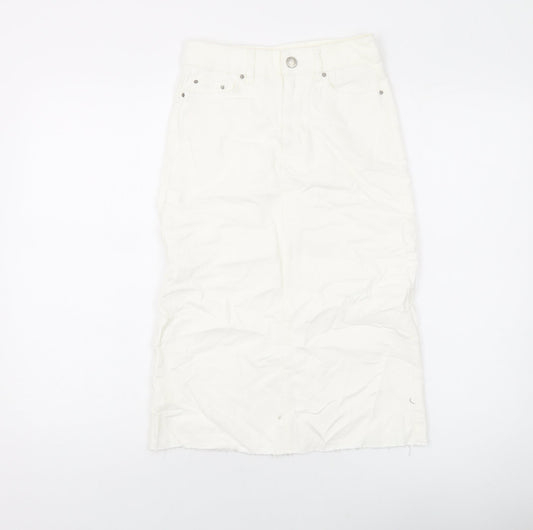 Marks and Spencer Womens Ivory Cotton A-Line Skirt Size 6 Button