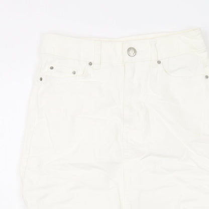 Marks and Spencer Womens Ivory Cotton A-Line Skirt Size 6 Button