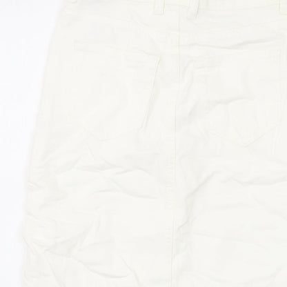 Marks and Spencer Womens Ivory Cotton A-Line Skirt Size 6 Button