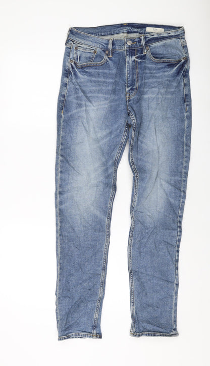Marks and Spencer Mens Blue Cotton Straight Jeans Size 30 in L31 in Slim Button