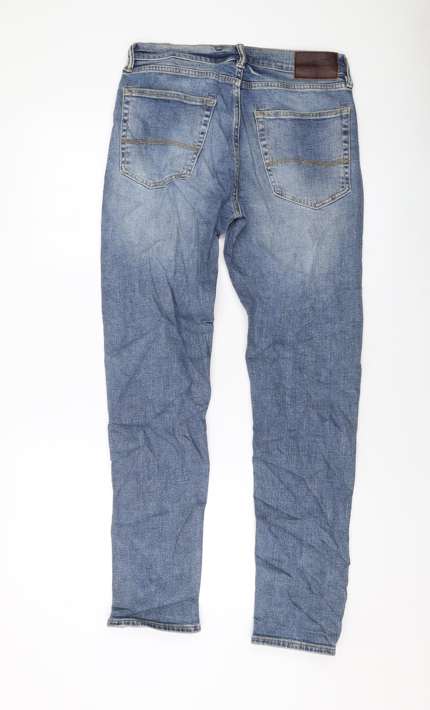 Marks and Spencer Mens Blue Cotton Straight Jeans Size 30 in L31 in Slim Button