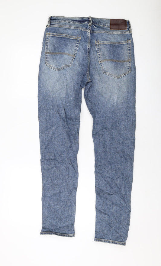 Marks and Spencer Mens Blue Cotton Straight Jeans Size 30 in L31 in Slim Button