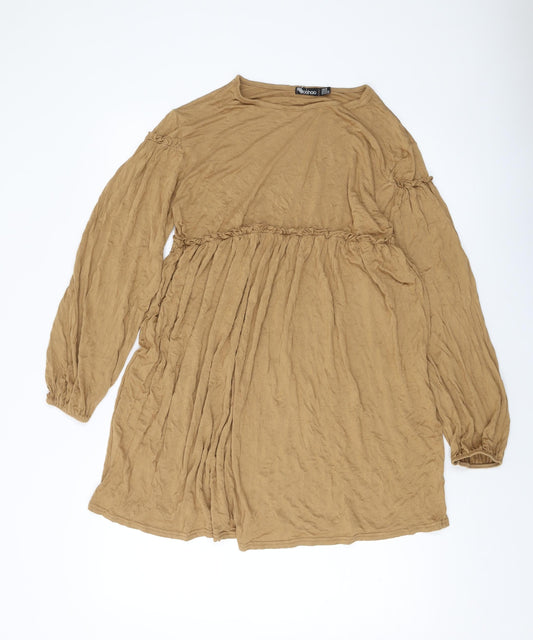 Boohoo Womens Brown Viscose A-Line Size 16 Round Neck Pullover