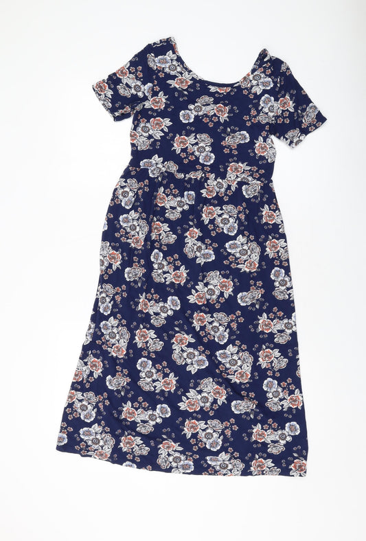 Dorothy Perkins Womens Blue Floral Viscose A-Line Size 6 Round Neck Pullover