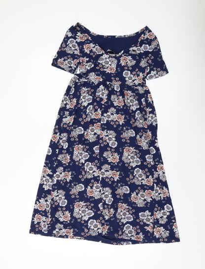 Dorothy Perkins Womens Blue Floral Viscose A-Line Size 6 Round Neck Pullover