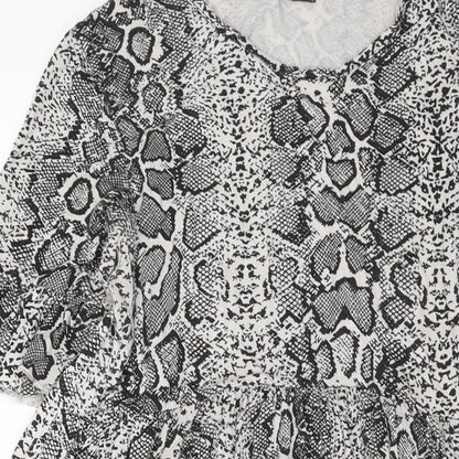 Boohoo Womens Grey Animal Print Viscose A-Line Size 16 Round Neck Pullover