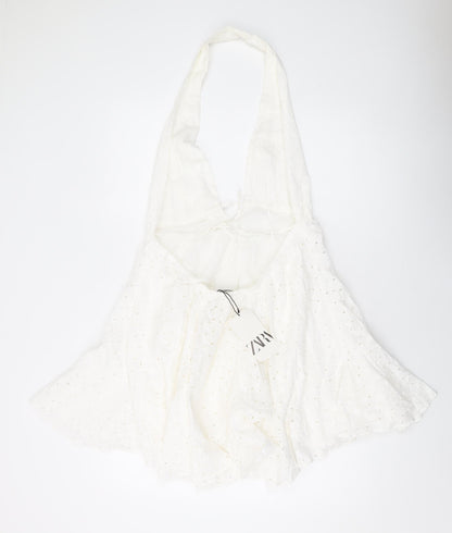 Zara Womens Ivory Cotton A-Line Size L Halter Pullover
