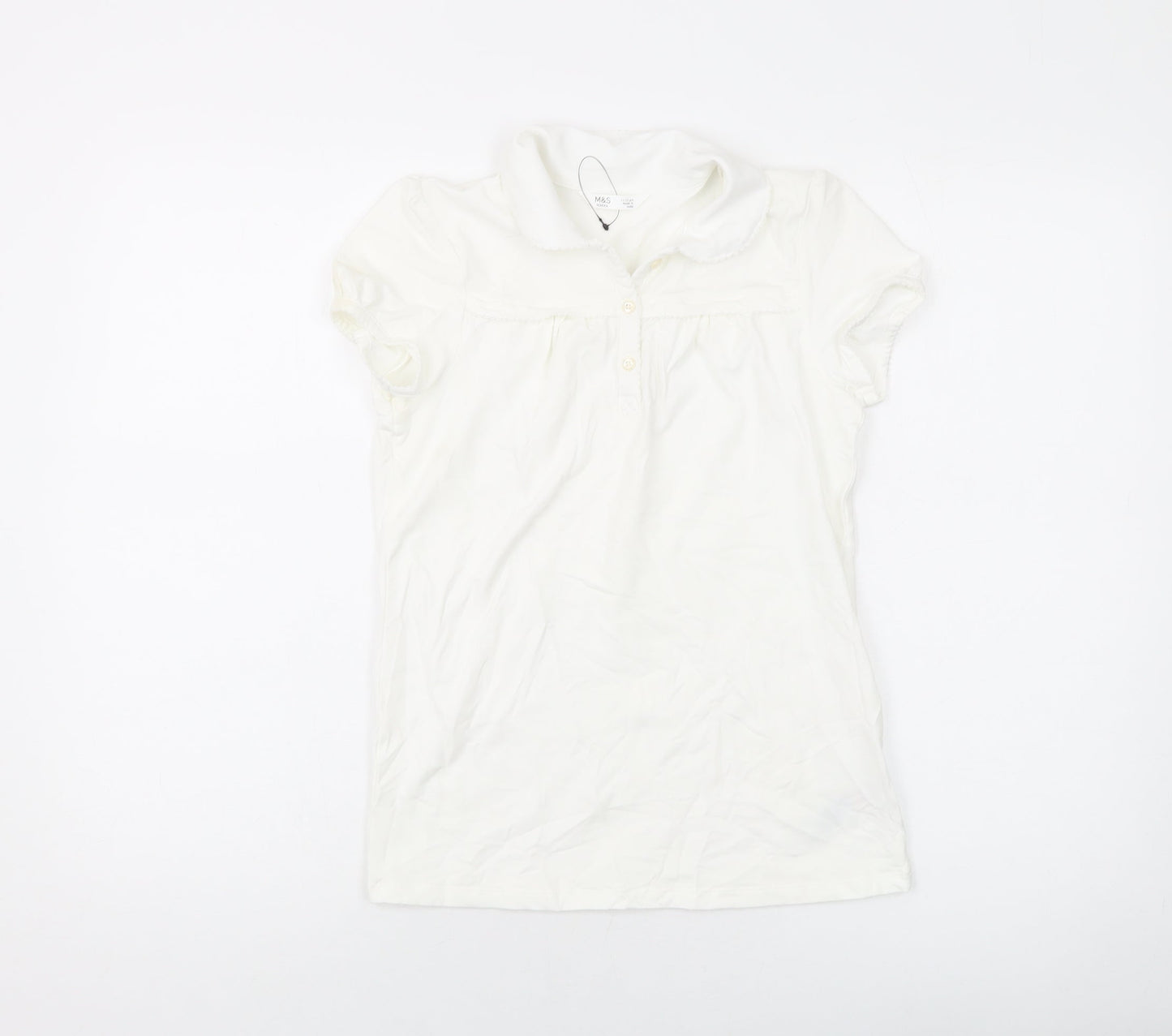 Marks and Spencer Girls Ivory Cotton Basic T-Shirt Size 11-12 Years Collared Button