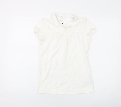 Marks and Spencer Girls Ivory Cotton Basic T-Shirt Size 11-12 Years Collared Button