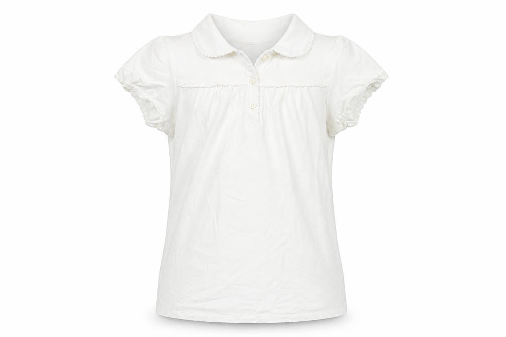 Front view of Marks & Spencer girls’ ivory cotton basic t-shirt, size 11-12, years collared button