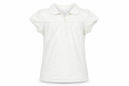 Front view of Marks & Spencer girls’ ivory cotton basic t-shirt, size 11-12, years collared button