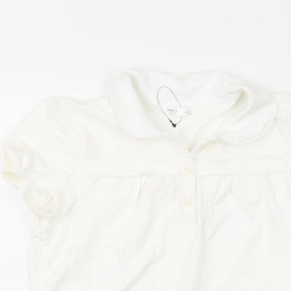 Marks and Spencer Girls Ivory Cotton Basic T-Shirt Size 11-12 Years Collared Button