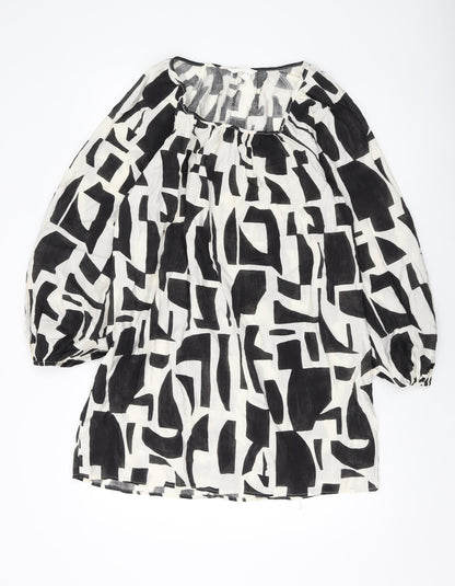 H&M Womens Black Geometric Viscose A-Line Size S Square Neck Pullover