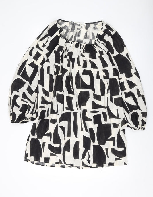 H&M Womens Black Geometric Viscose A-Line Size S Square Neck Pullover