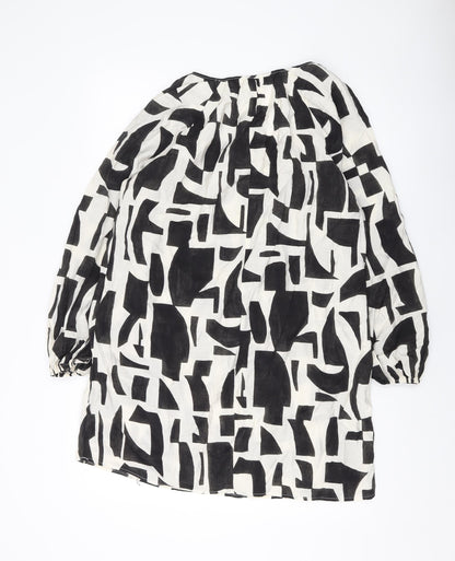 H&M Womens Black Geometric Viscose A-Line Size S Square Neck Pullover