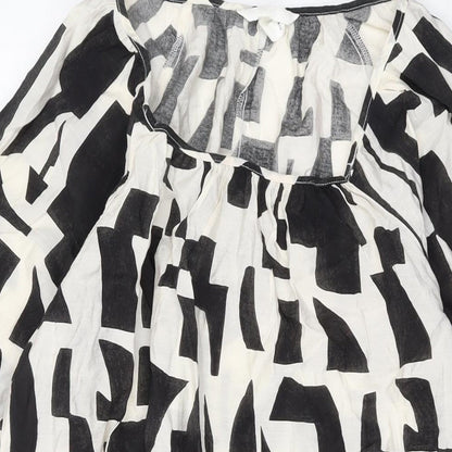 H&M Womens Black Geometric Viscose A-Line Size S Square Neck Pullover