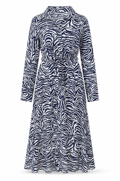 Sonsandar Womens Blue Animal Print Viscose A-Line Size 10 Collared Button