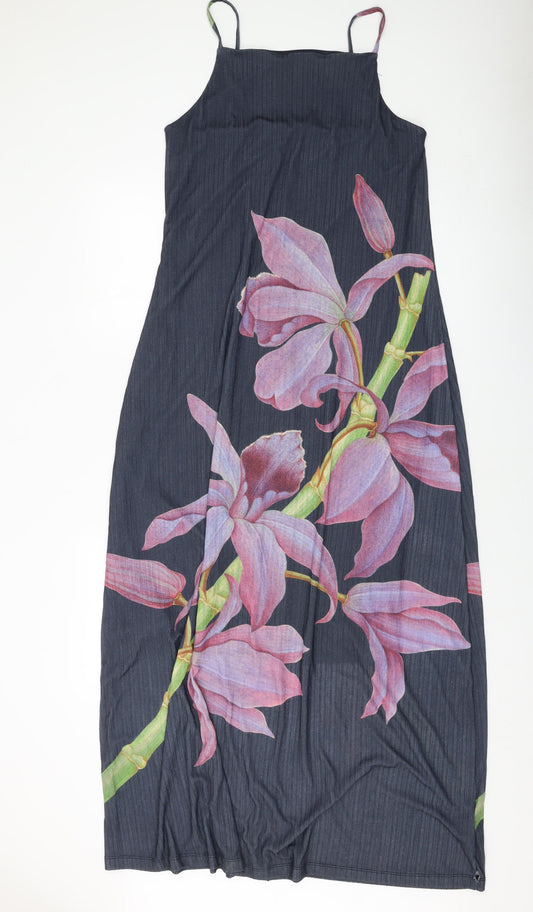 NEXT Womens Grey Floral Polyester Maxi Size 16 Square Neck Pullover