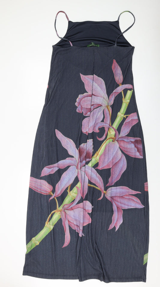 NEXT Womens Grey Floral Polyester Maxi Size 16 Square Neck Pullover