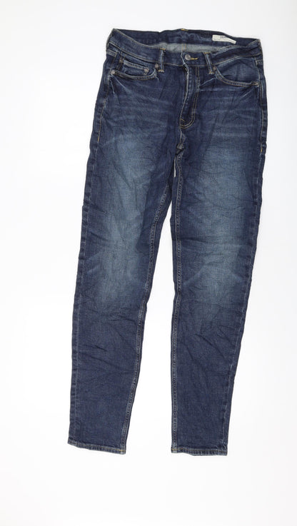 Marks and Spencer Mens Blue Cotton Skinny Jeans Size 30 in L33 in Regular Button
