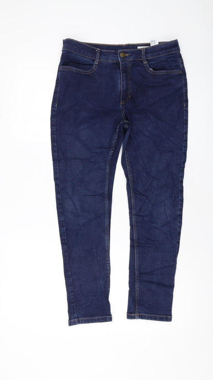 Marks and Spencer Womens Blue Cotton Skinny Jeans Size 12 L25 in Regular Button