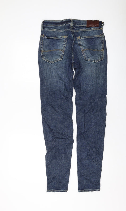 Marks and Spencer Mens Blue Cotton Skinny Jeans Size 28 in L31 in Regular Button