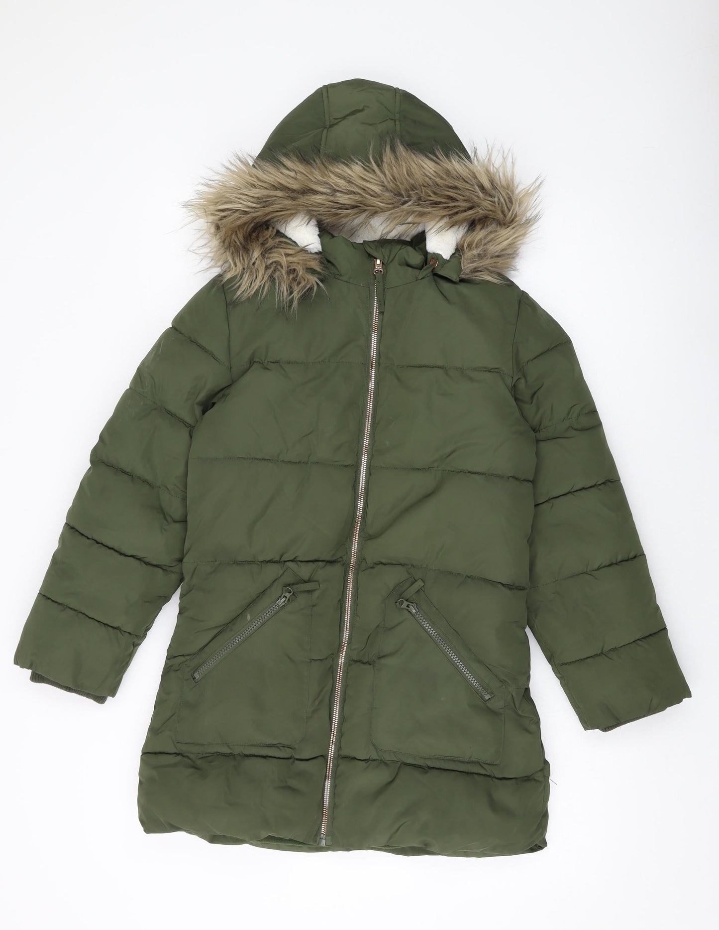 John Lewis Girls Green Parka Jacket Size 11 Years Zip