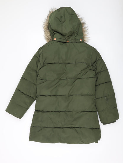 John Lewis Girls Green Parka Jacket Size 11 Years Zip