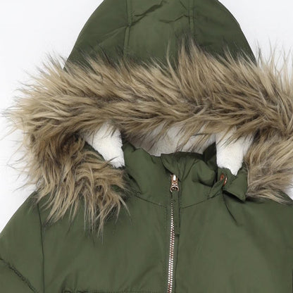 John Lewis Girls Green Parka Jacket Size 11 Years Zip