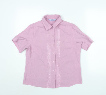 EWM Womens Pink Polyester Basic Blouse Size 12 Collared - Embroidered Detail