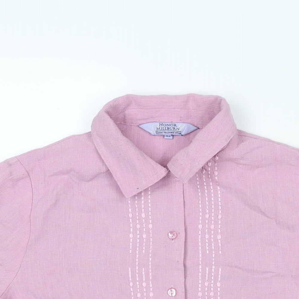 EWM Womens Pink Polyester Basic Blouse Size 12 Collared - Embroidered Detail