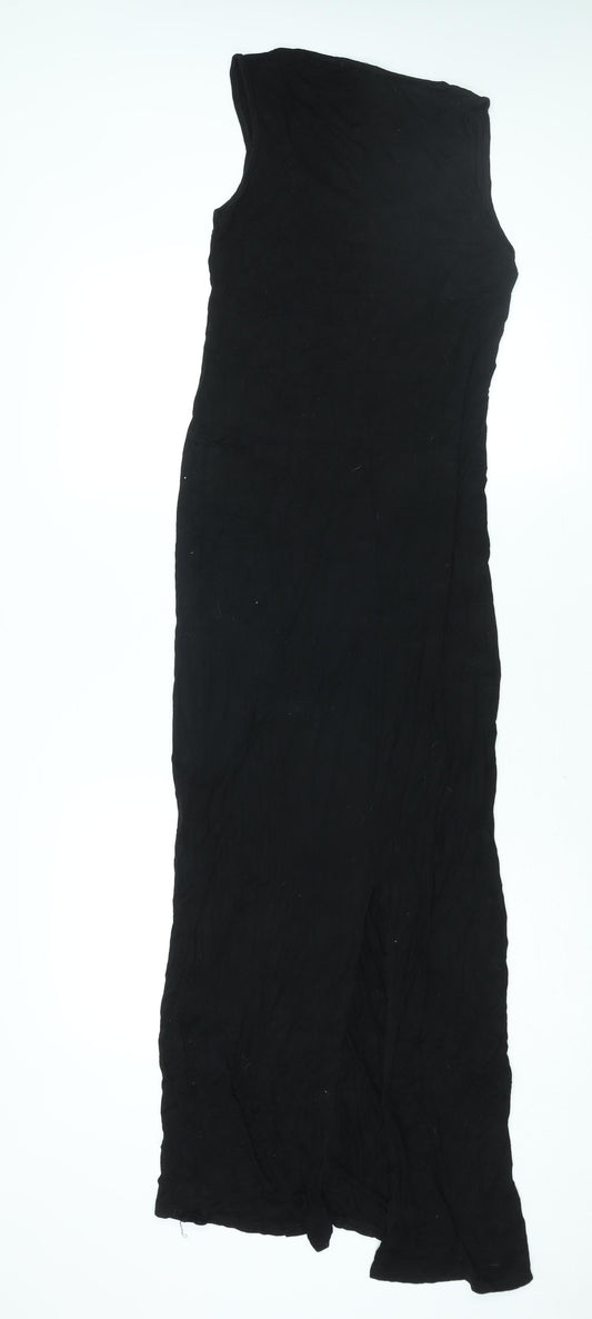 PRETTYLITTLETHING Womens Black Viscose Maxi Size 10 Round Neck Pullover - Back Slit