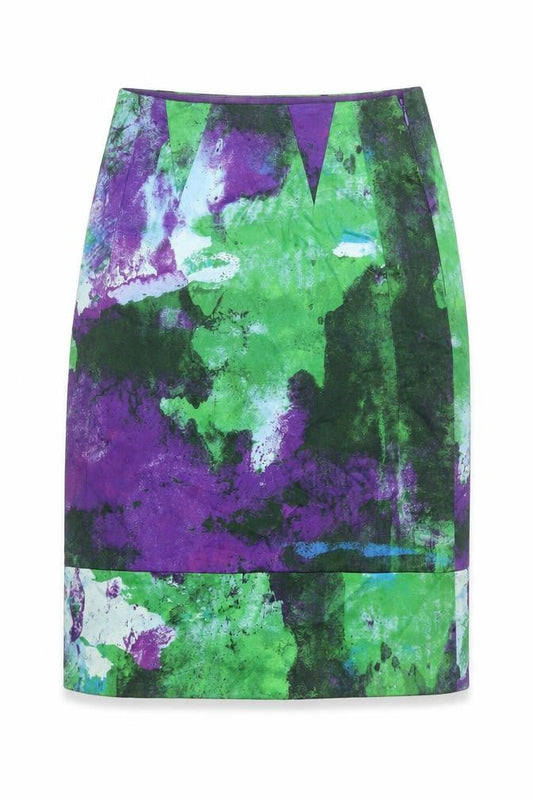 Bimba & Lola Womens Multicoloured Geometric Cotton Straight & Pencil Skirt Size 8 Zip