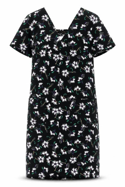 Next Womens Black Floral Polyester Sheath Size 10 V-Neck Pullover