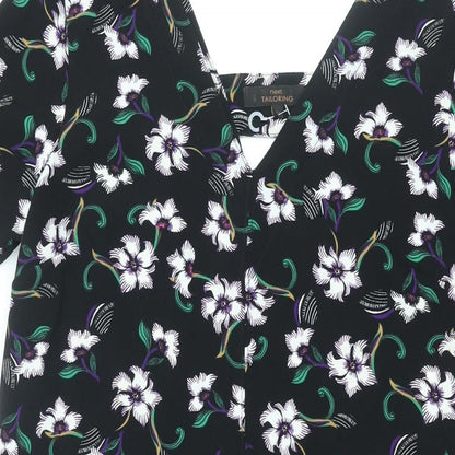 NEXT Womens Black Floral Polyester Sheath Size 10 V-Neck Pullover