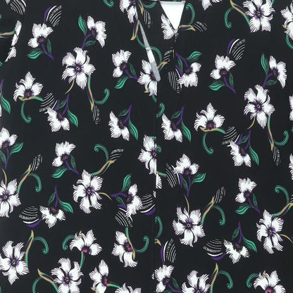 NEXT Womens Black Floral Polyester Sheath Size 10 V-Neck Pullover