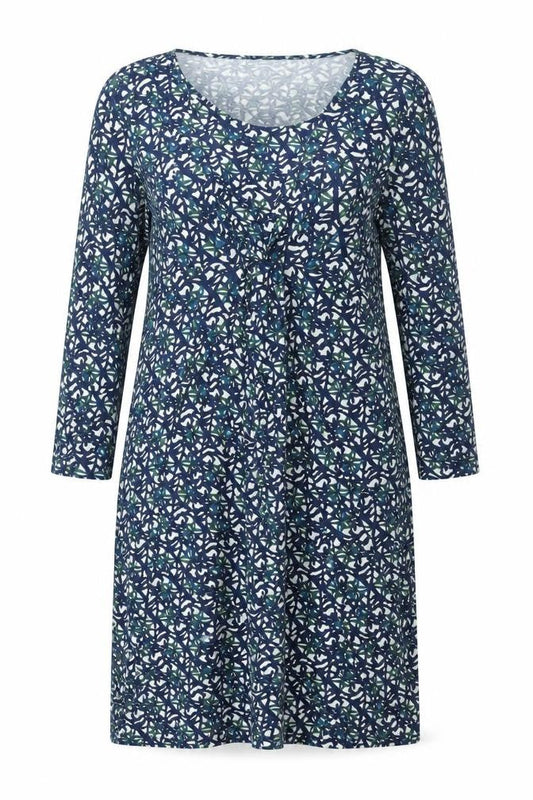 JoJo Maman Bébé Womens Blue Geometric Viscose Shift Size M V-Neck Pullover - Twist Detail