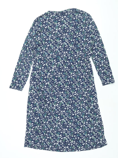 JoJo Maman Bébé Womens Blue Geometric Viscose Shift Size M V-Neck Pullover - Twist Detail