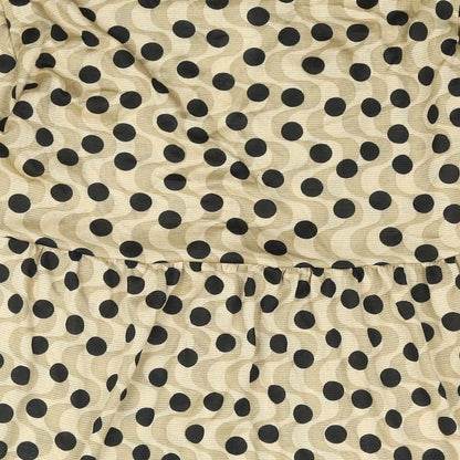 Stradivarius Womens Beige Polka Dot Polyester A-Line Size L Round Neck Tie - Smocked Keyhole Neck