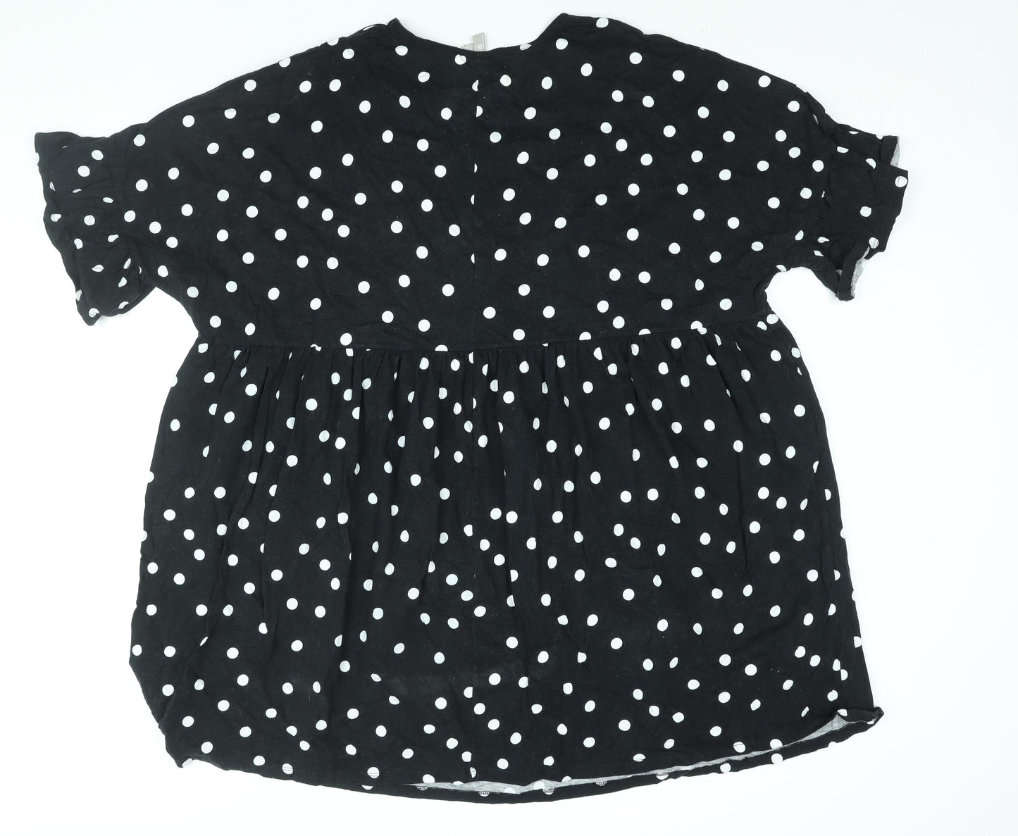 ASOS Womens Black Polka Dot Cotton Shift Size 14 Round Neck Pullover - Smocked