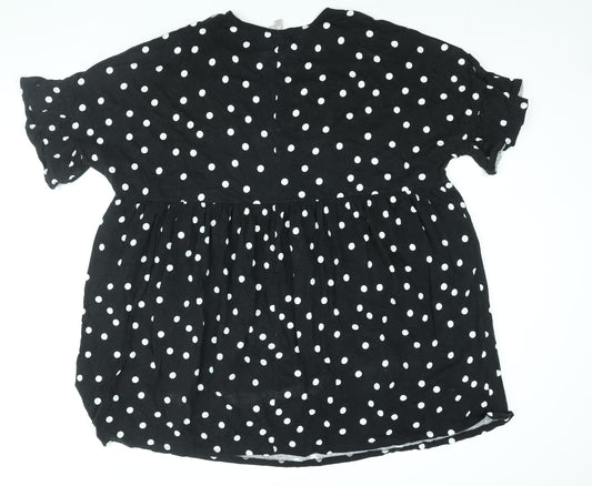 ASOS Womens Black Polka Dot Cotton Shift Size 14 Round Neck Pullover - Smocked